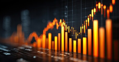 Abstract financial chart, glowing orange bars