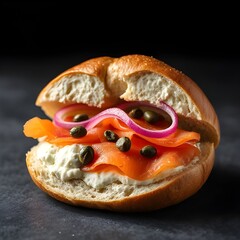 Fresh Bagel with Cream Cheese, Smoked Salmon, Capers, and Red Onion
