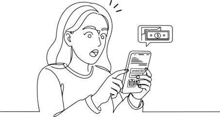 Woman's shocked reaction to unexpected charge notification on he
