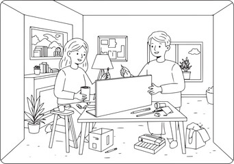 Couple engaging in a creative do-it-yourself project at home, il