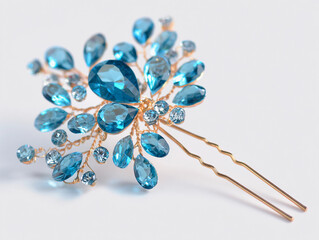 Fototapeta premium Elegant blue hair accessory with intricate design and sparkling gemstones suitable for formal occasions