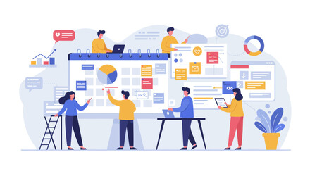 Creative team brainstorming and project planning collaboratively using digital tools