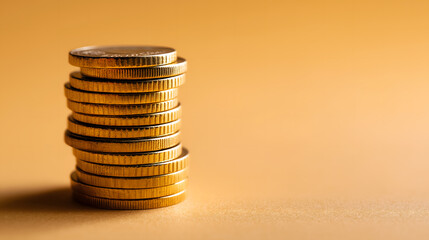 Stack of Gold Coins on Table with Pastel Background, Save and Grow Money Concept