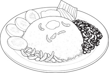 Illustration of Nasi Lemak a Malaysian Cuisine with Rice and Oth