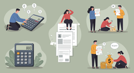 Illustration depicting financial challenges and money management difficulties faced by people