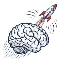 Create Bold Stroke Brain With Rocket Ship Flying Premium Digital Asset Ideal for Marketing © adobe1 stock