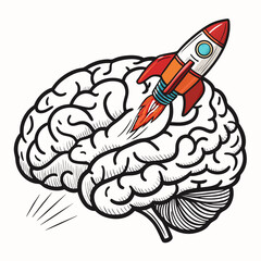 Create Bold Stroke Brain With Rocket Ship Flying Creative Visual Suitable for Design