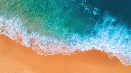 Aerial view of turquoise coastal waters with white sand, capturing the beauty of a tropical paradise.
