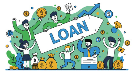 Naklejka premium Illustrative representation of financial assistance and loan processes for individuals