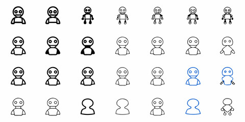 Obraz premium Diverse Robot Avatar Set for Tech Startup Branding, Modern AI Character Icons, Streamlined Graphics, Robotics Innovation, Minimalist Design