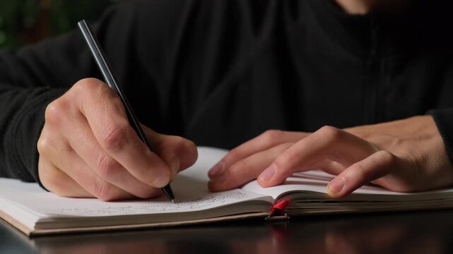 Man journaling his thoughts in a notebook at home, reflecting on personal challenges and self-help without a psychologist