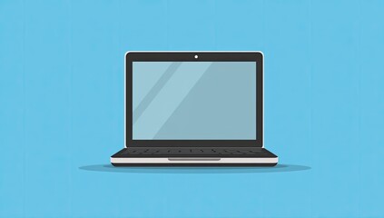 Fototapeta premium Simple laptop illustration on a light blue background