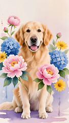 Cute dog with flowers background