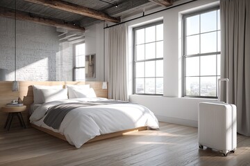 Modern bedroom with city view