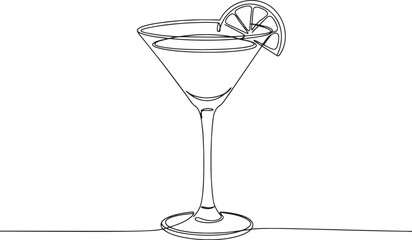 Minimalist line art illustration of a lemon drop cocktail, moder