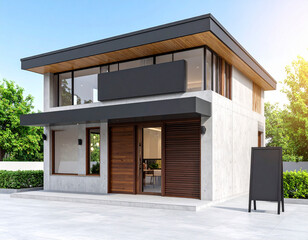 Minimalist Two-Story Concrete Building Mockup
