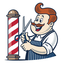 Create Bold Stroke Cartoon Barber With Scissors Premium Digital Asset Perfect for Editorial Content