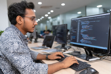 Indian coder working remotely on AI project