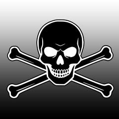 Black and White Skull and Bones Crossbones Poison Icon