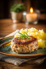 Homemade Meat Patties with Boiled Potatoes and Green Beans – Traditional Comfort Food. AI generative.