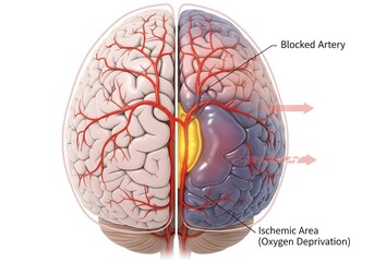 Detailed Illustration of Brain Anatomy with Blocked Artery Overview