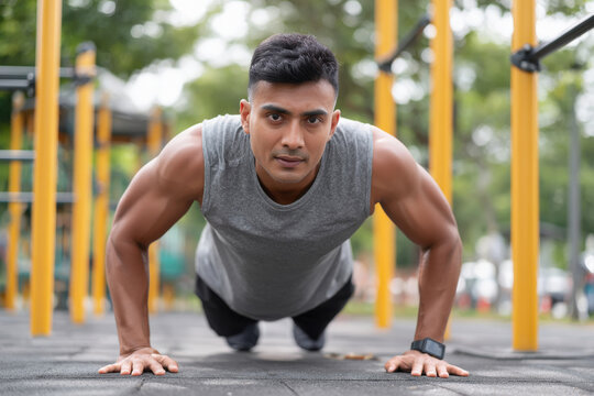 young man doing push up outdoor