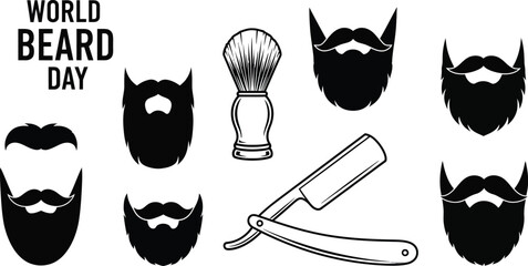 Celebrating world beard day with various beard styles and grooming tools
