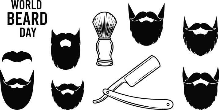 Celebrating world beard day with various beard styles and grooming tools