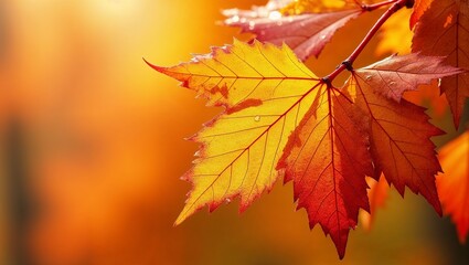 Autumn maple leaf close up with sunlight