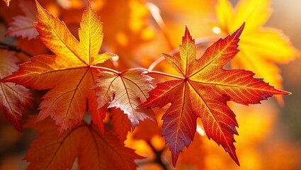 Autumn maple leaf close up with sunlight