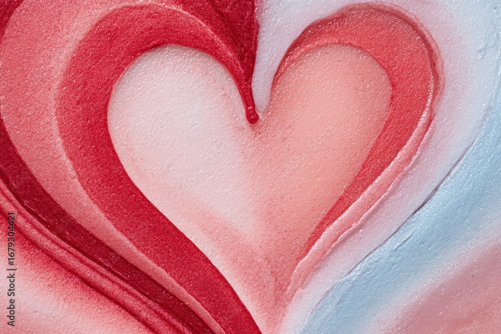 Poster Artistic heart design created with swirls of red and pink colors on a smooth surface during a creative session