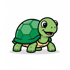 Obraz premium Adorable Cartoon Turtle Smiling – Cute Green Tortoise Character Illustration for Kids, Learning, and Fun