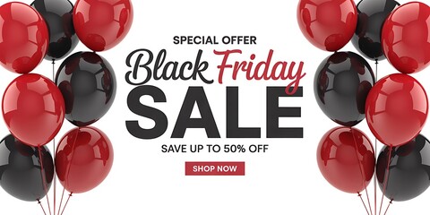 Black friday sale with red and black balloons and discount offer