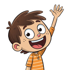 Featuring Create Bold Stroke Cartoon Happy Boy Waving Hand Beautiful Premium Digital Asset