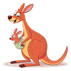 Create Bold Stroke Cartoon Kangaroo With Baby High-Quality Stock Image Ideal for Marketing
