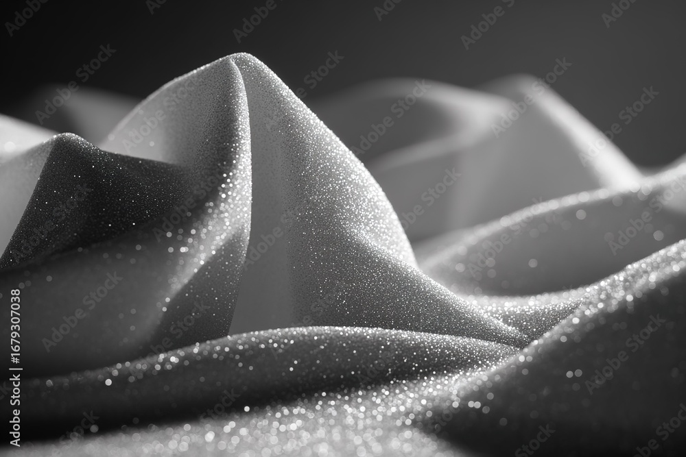 Poster textured fabric creates dynamic waves and patterns in soft light, showcasing depth and contrast in a