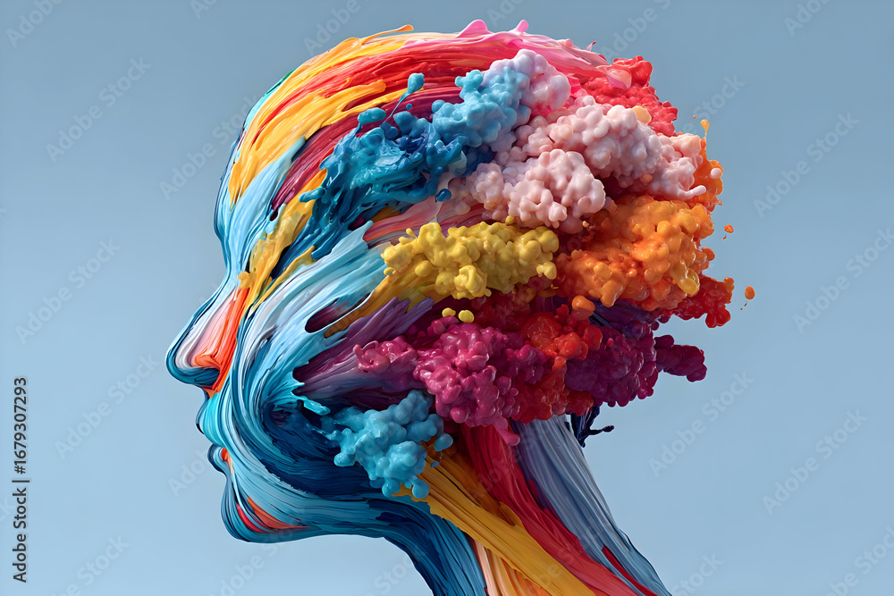 Poster an artistic representation of human emotions, featuring vibrant colors and flowing forms that symbol
