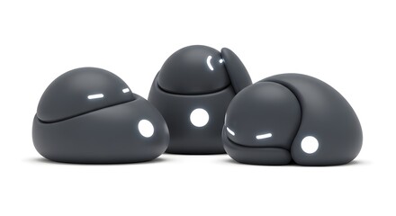 Cute dark grey amorphous digital characters isolated white background Adorable Abstract Minimalist AI Digital 3D Render Robot Cute Blob