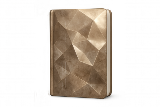 Gold polygonal pattern adorning closed hardcover book, floating against transparent backdrop, ideal for graphic design compositions - Powered by Adobe
