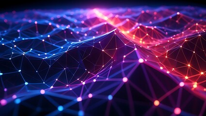 Vibrant Network Connections Abstract Digital Landscape with Glowing Points and Lines