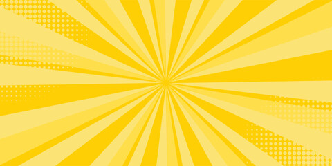 Yellow abstract background with light of sunburst. yellow starburst with halftone. sun ray retro background with flash