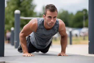 young man doing push up outdoor