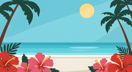 tropical beach with palm trees and sea