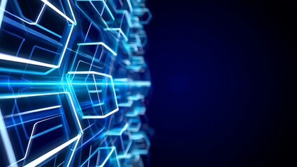 Futuristic Neon Blue Hexagonal Grid Technology Abstract Background