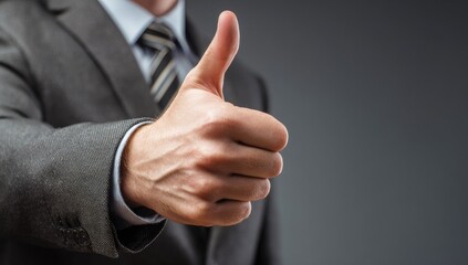 Close-up of a businessperson's hand giving a thumbs-up