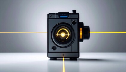 Conceptual high-tech sensor with a focused light beam and targeting reticle symbolizing precision, surveillance, and future technology