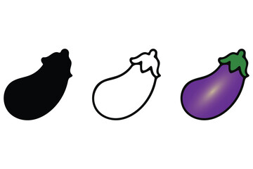 Eggplant silhouette, outline and colored vector on white background