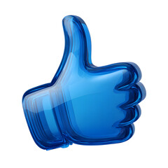 Blue Glass Thumbs Up 3d rendered, isolated on transparent background