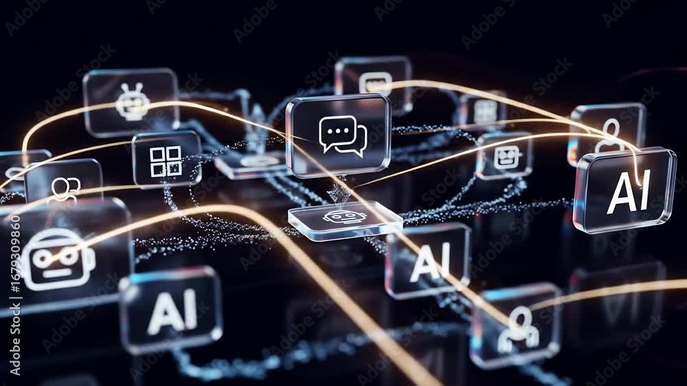 Aufkleber ai chatbot digital network communication and data flow diagram
