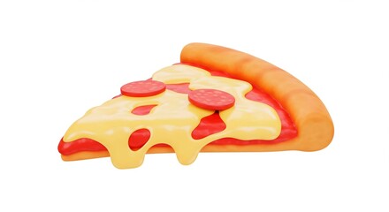 A single slice of pepperoni pizza with melted cheese on a white background in a cartoon style